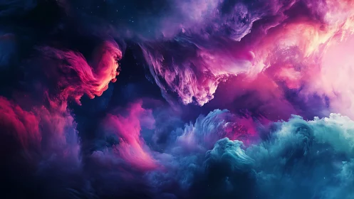 Astrophysical nebula cloudscape in magenta cyan spectral hues