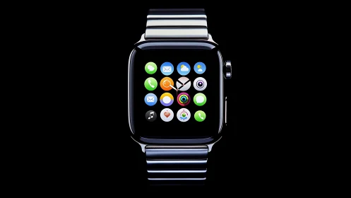 Midnight smartwatch hums with glowing app constellations