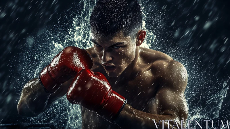 Powerful Boxer Rises with Determination in Action