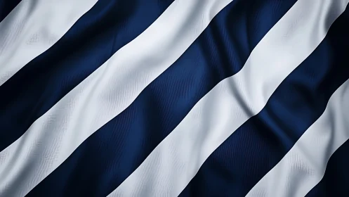 Navy and white diagonal striped textile with dynamic drapery