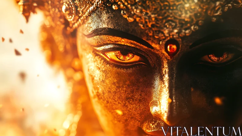 Incandescent goddess visage with molten gold chiaroscuro lighting