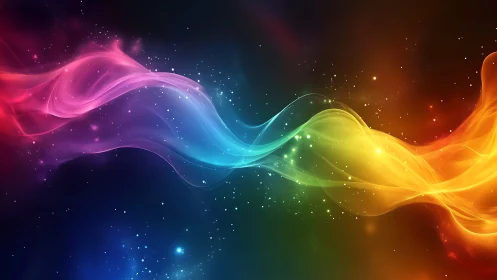Color spectrum wave across deep space gradient background.
