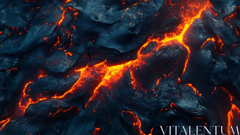 Lava Flow Thermal Gradient: Incandescent Magma Crust Fracture Pattern.