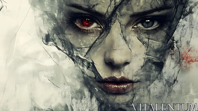 Cracked porcelain gaze studies chaos through mismatched eyes