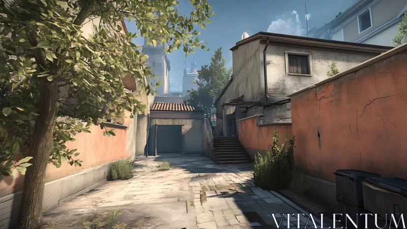 Mediterranean courtyard alleyway in high-fidelity game render