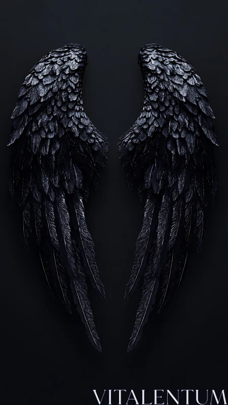 Specular black feathered wings with high-relief texturing.