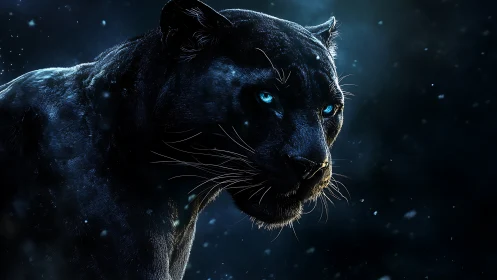 Mystical Black Panther with Glowing Eyes in Winter Mist