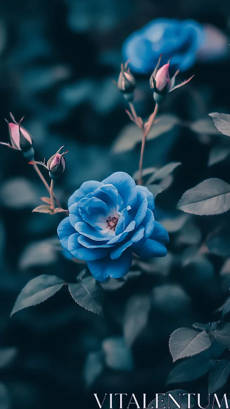 Blue Rose in Full Bloom with Tonal Gradient and Selective Focus