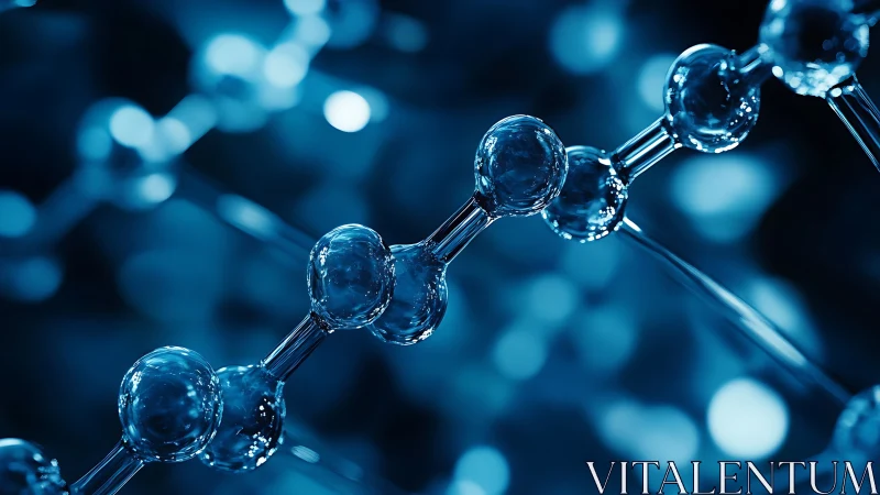 Crystal-chain molecules glow in deep electric blue silence.