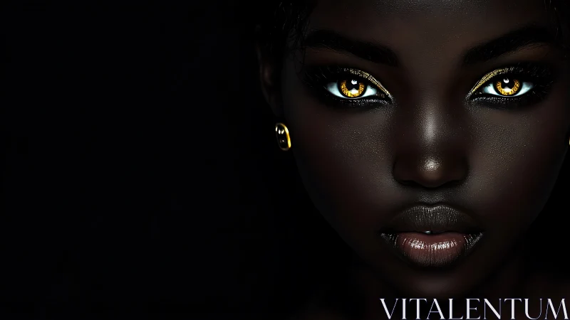 Golden eyes in the dark, a quiet portrait of luminous power.