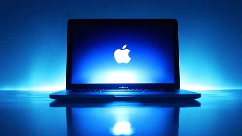 Sleek glowing laptop welcoming you into a calm blue space.
