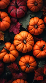 Cozy pumpkins rest on autumn leaves in warm seasonal light