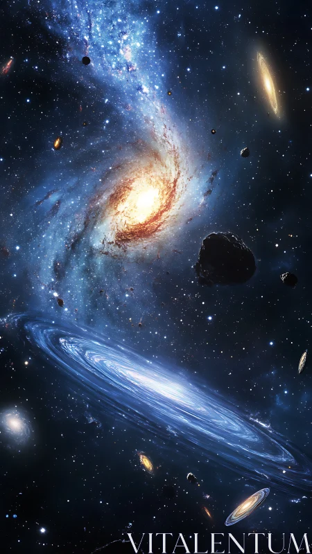 Spiral galaxies and asteroids in dense deep space field.