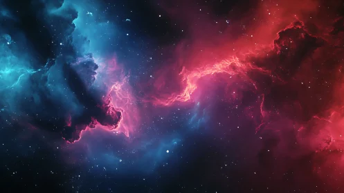 Bipolar nebula clouds in cyan and magenta cosmic contrast.