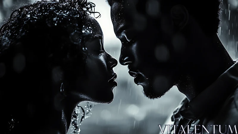 Silhouetted profile convergence with precipitation mapping dynamic facial contours wet surface lumin