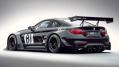 Sleek black BMW race car ready to sprint into action.