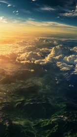 Sunrise light rakes stratocumulus clouds above verdant ridges