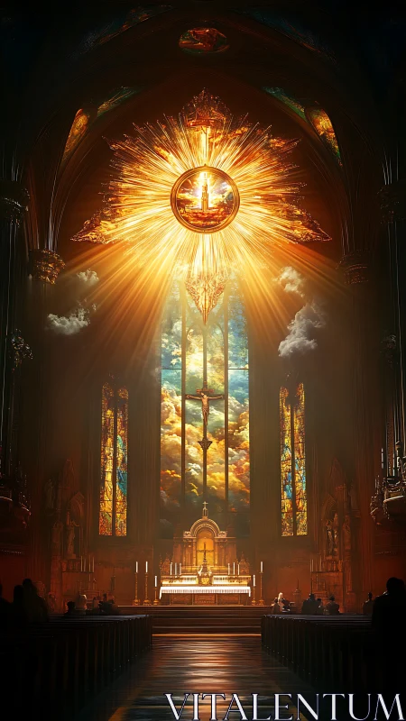 Cathedral sunburst portal ignites stained glass heavens.