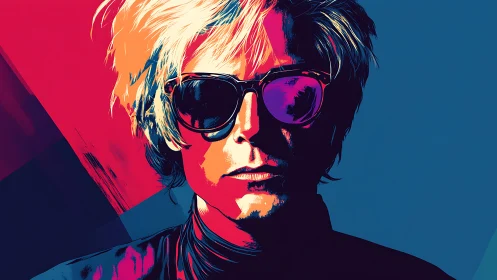 Neon-drenched portrait in bold contemporary pop style.