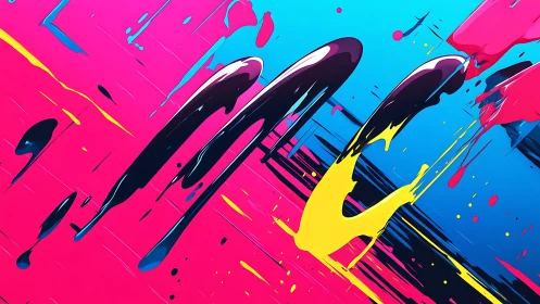 Vibrant neon paint streaks surge across a bold abstract field