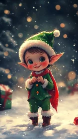 Whimsical winter elf portrait in high-detail digital rendering.
