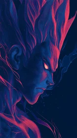 Neon energy warrior profile glows against deep void