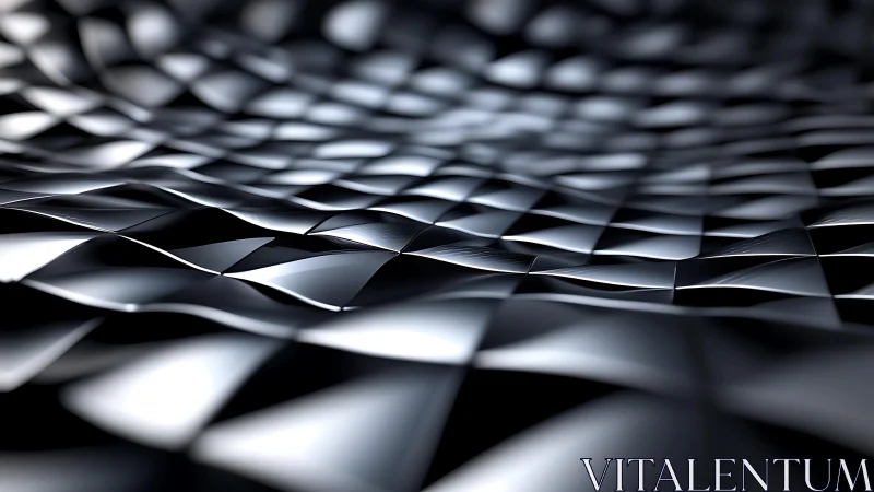 Metallic geometric wave pattern in abstract 3D digital art style.