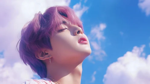 Soft-lit anime portrait captures serene upward skyward gaze