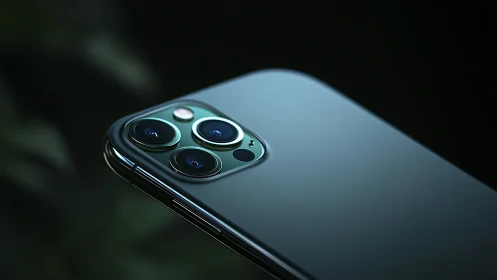 Midnight green camera jewel crowned on sleek glass phone.