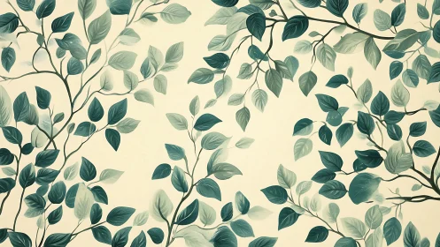 Soft teal foliage pattern creates a calm botanical backdrop