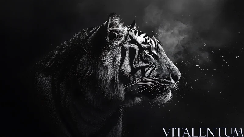 Nocturnal tiger haloed in smoke and silvered moonlight.