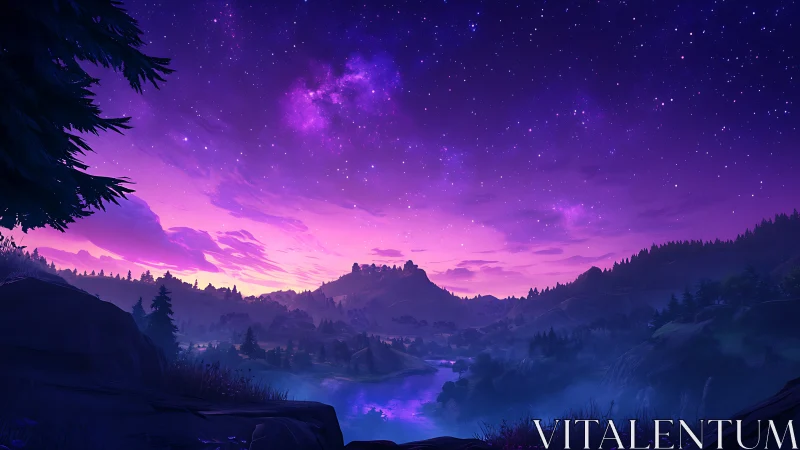Twilight valley breathes under a galaxy of painted stars