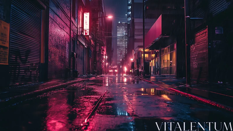 Neon rain alleyway humming with midnight electric solitude.