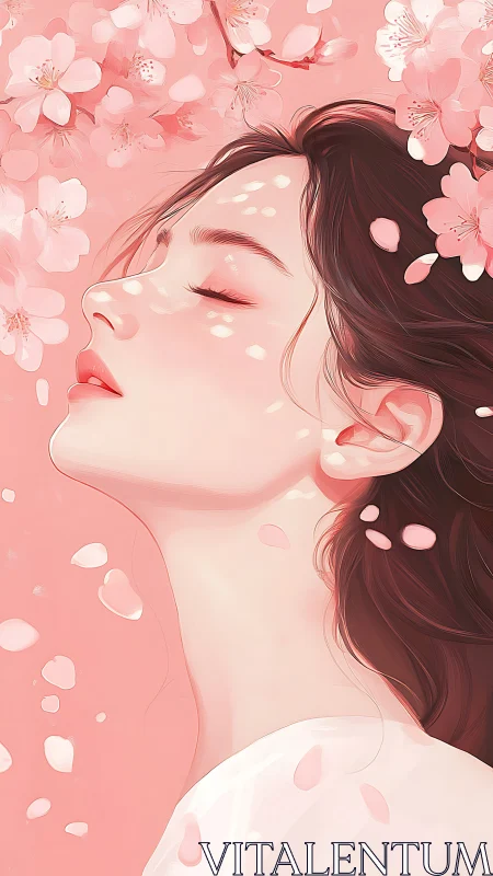 Blossom-drift daydream girl adrift in petal-soft light.
