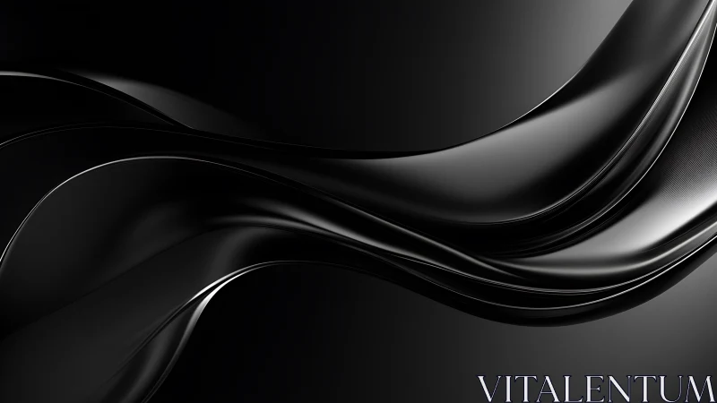 Fluid black metallic ribbons flow across a deep matte void
