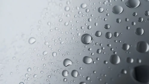 Water droplets scattered across smooth reflective surface.