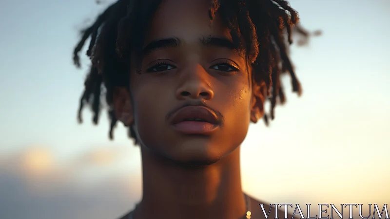 Sunlit close-up portrait of young man at golden hour.