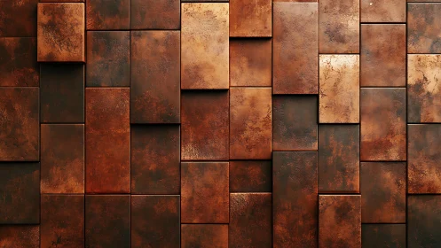 Oxidized copper wall panels with staggered modular layout