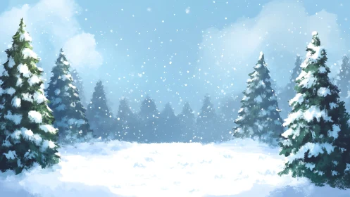 Snow-kissed forest glade under a hush of drifting light.