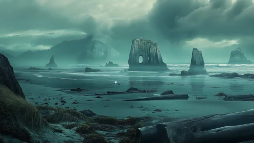 Otherworldly Coastal Formations in Turquoise Waters.