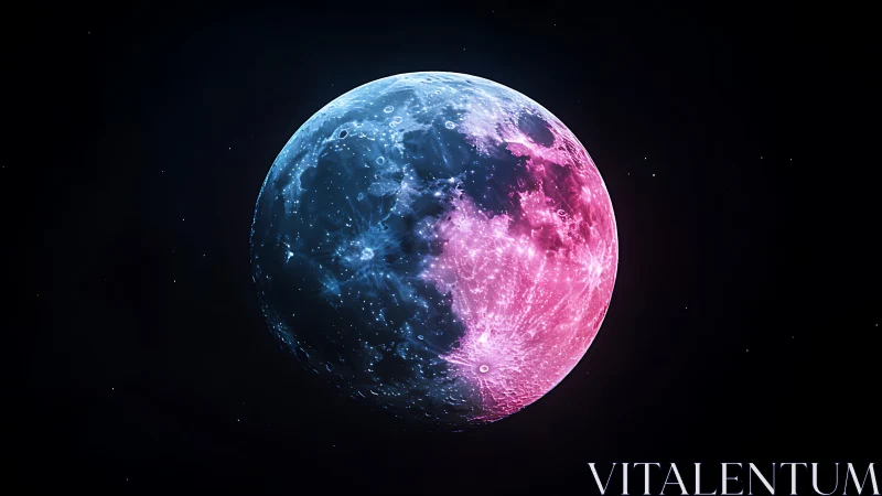 Bicolor lunar sphere renders high-contrast neon chromatic divide