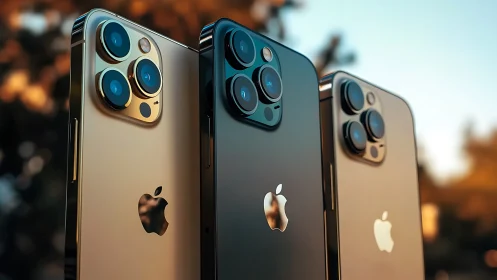 Three modern smartphones show rear camera modules outdoors