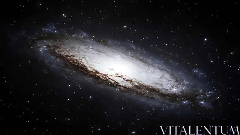 Spiral starlit galaxy drifting in velvet-black cosmic silence.