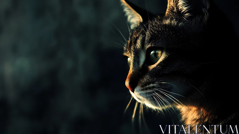 Cat Portrait with Golden Backlighting and Green Eyes.