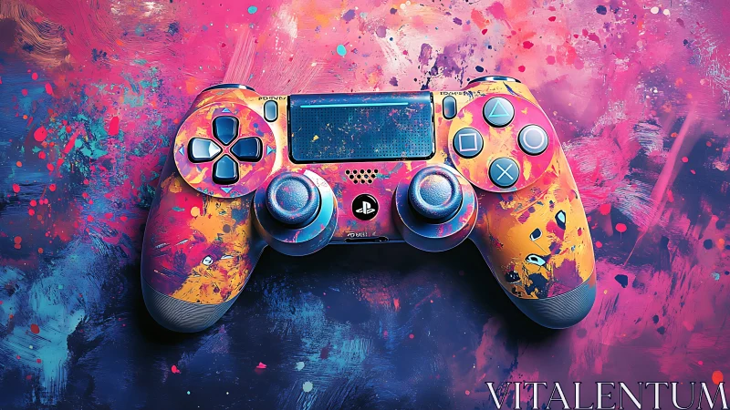 Vibrant Gaming Controller Art with Neon Color Splash Design