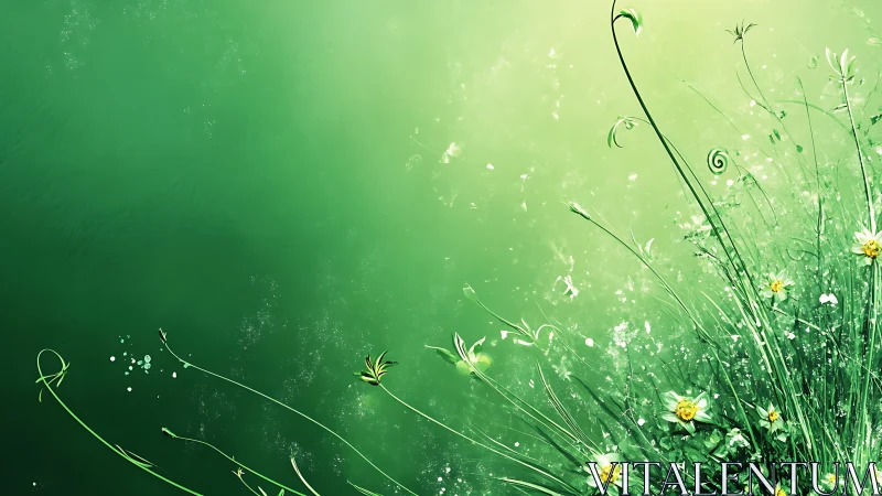 Whisperwild green meadow bursting into luminous bloom.