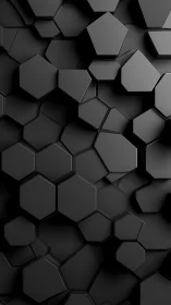 Softly lit black hexagon wall with deep geometric layers.