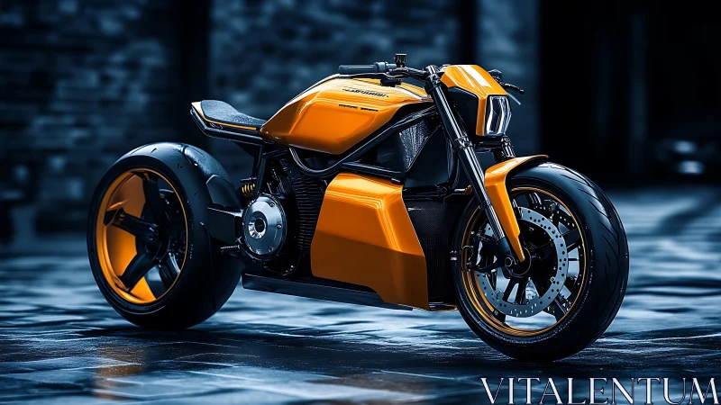 Electric concept motorcycle in bold orange finish.