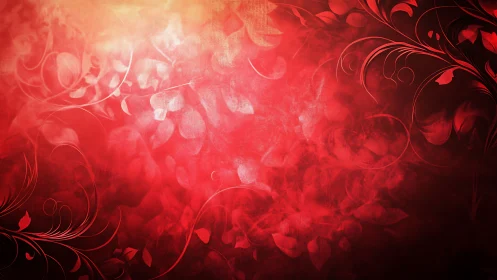 Red Atmospheric Abstract Background With Ornamental Floral Swirl Motifs