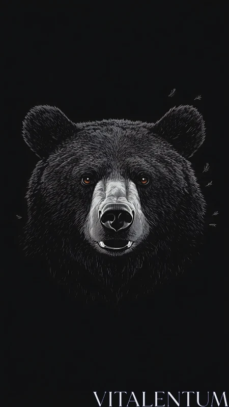 Digital frontal portrait of a bear head on black background